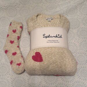 SPLENDID-Pink Hearts Fuzzy Sweater PJ Set & Matching Socks